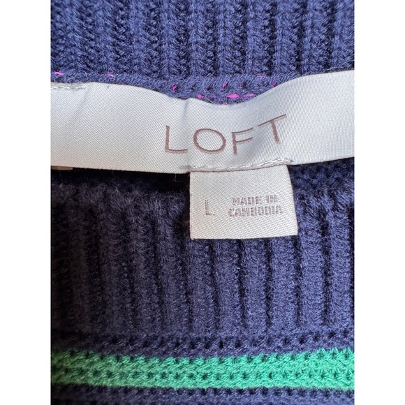 LOFT Womens Striped Chunky Knit Sweater Size L Colorful Pullover Cabin Layering - Picture 6 of 7